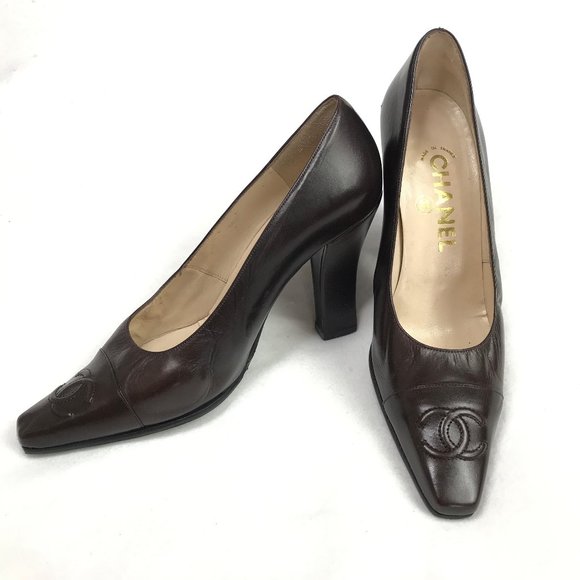 Auc Chanel Vintage CC Logo Brown heels - Picture 10 of 13